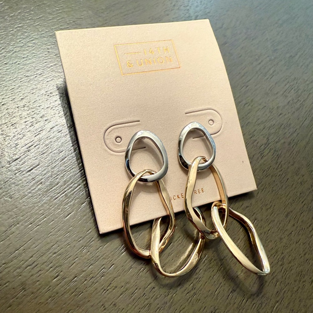14th & Union Gold and Silver Dangle Earrings with Interlocking Design